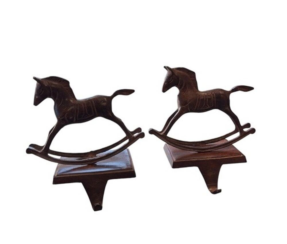 Vintage Small Metal Rocking Horse Folk Art Décor Stocking Holder Metal Unique
